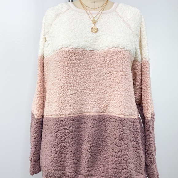🆕 Fall Winter Sweater Weather Faux Sherpa Pullover With Pockets Long Sleeve - Picture 3 of 9